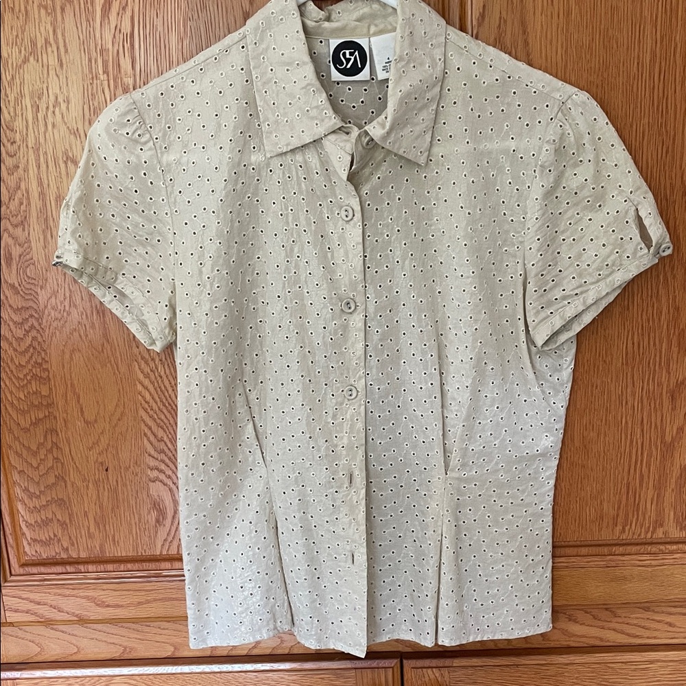 S5A Beige Gold shimmer Eyelet Shirt